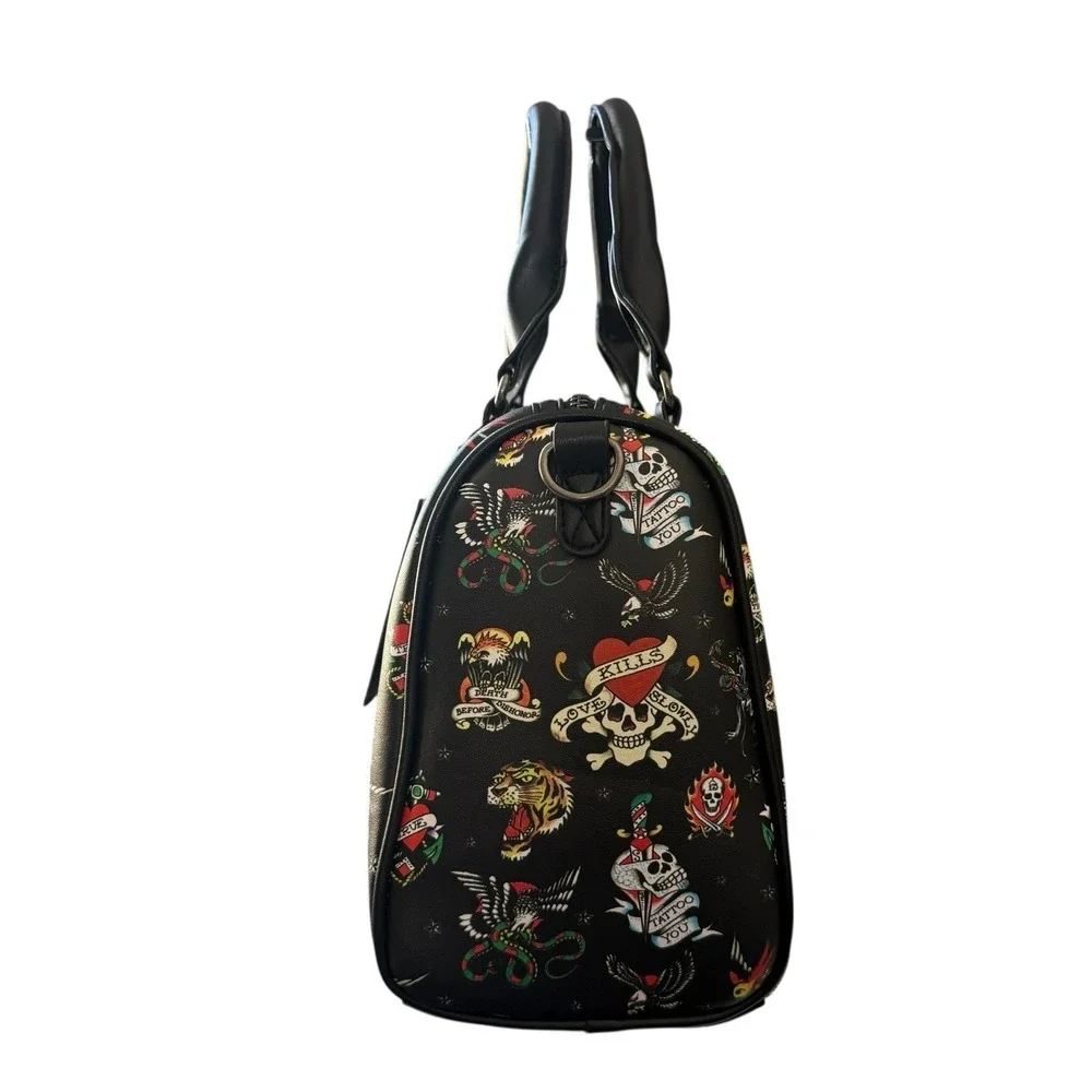 Ed Hardy Tattoo Print Black Duffle Bag Skull Tiger Eagle Travel Weekender Y2K
